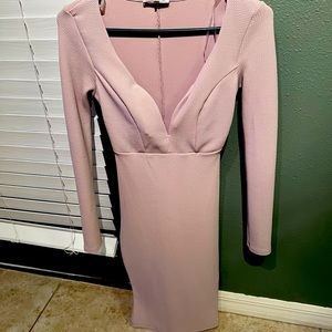 Charlotte Russe nude deep neck longe sleeve dress